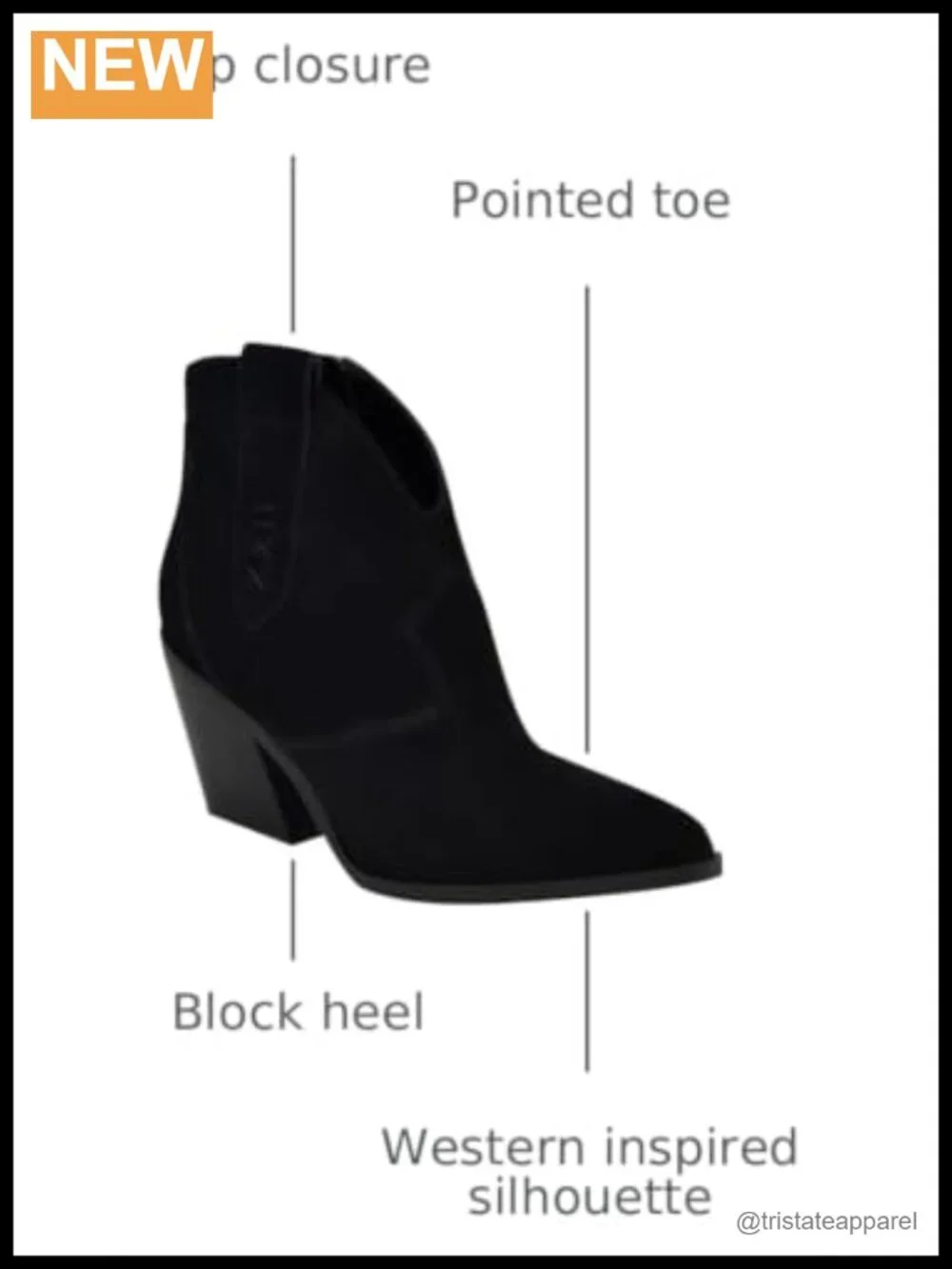 Nine West Pointed Toe Western Ankle Bootie Block Heel Suede Zip Boot
